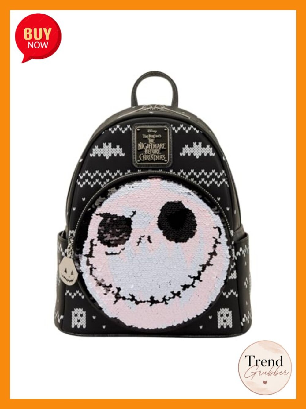 Faux Leather Disney Jack Mini Backpack Reversible Sequin